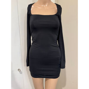 Women's Princess Polly Black Long Sleeve ruched sides bodycon Mini Dress Size 0